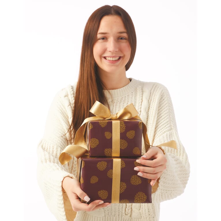 Gold Winter Pine Cones Gift Wrap - 996-E204