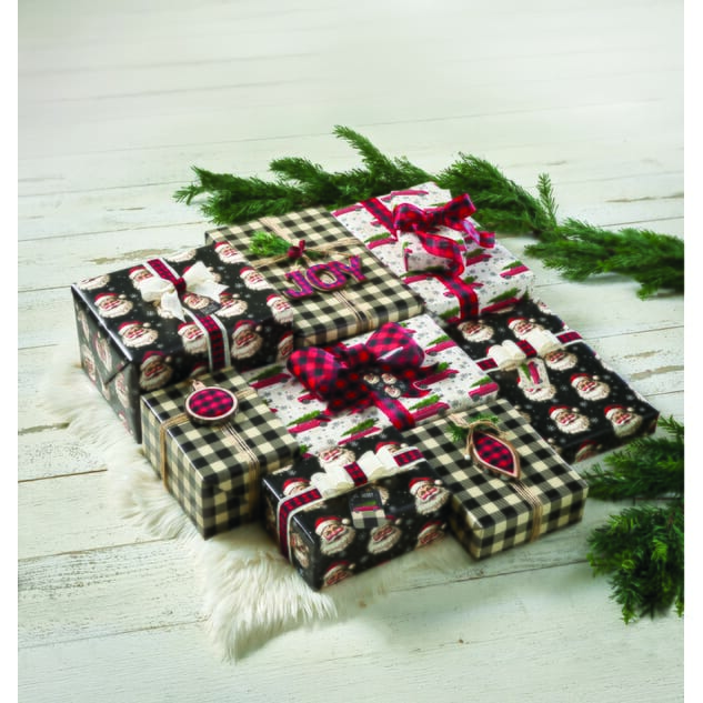 Vintage Traditions Santa Reversible 3 Roll Wrap - 897-314